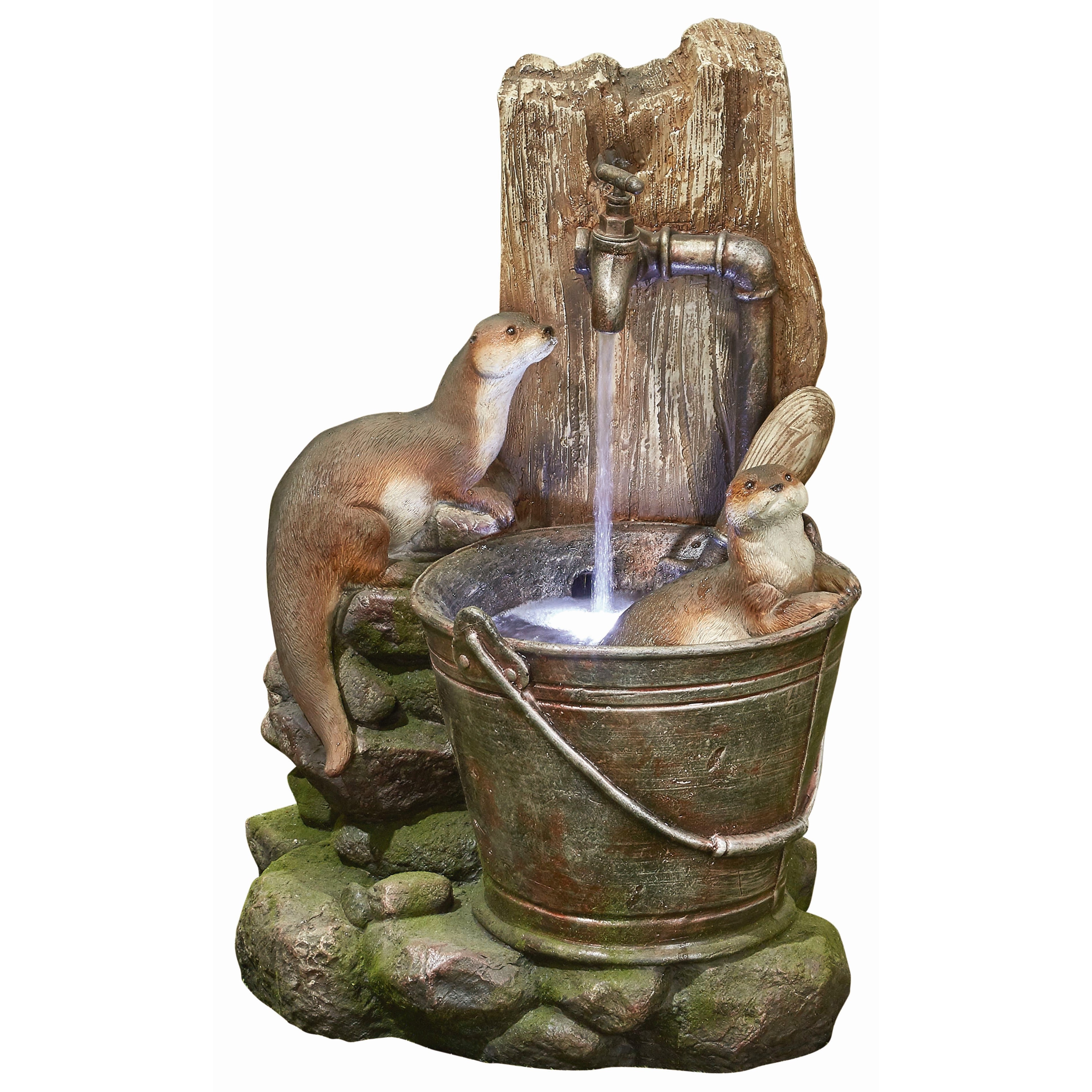 Easy Fountain Distinctive Playful Otters Water Fountain With Leds Brown