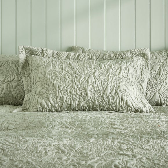 Filey Leaf Sage Duvet Cover and Pillowcase Set Dunelm