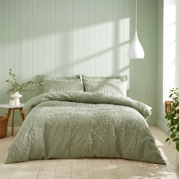 Filey Leaf Sage Duvet Cover and Pillowcase Set image 1 of 6