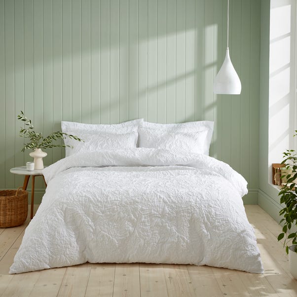 Filey Leaf White Duvet Cover and Pillowcase Set image 1 of 4