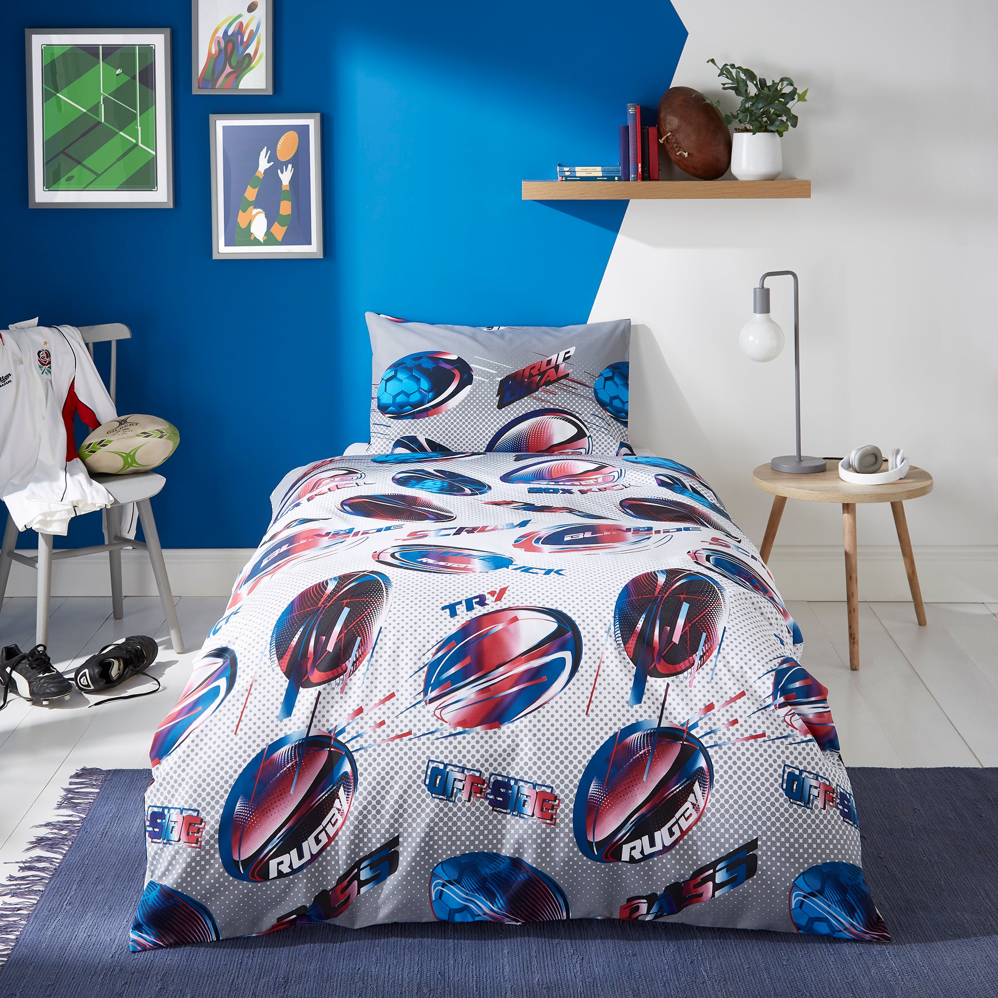Rugby Reversible Duvet Cover And Pillowcase Set Multicoloured