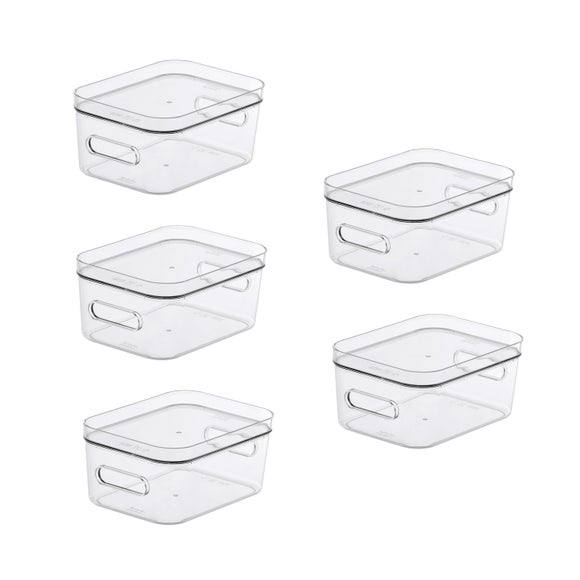 Compact Storage Tub Small with lids 1.5L Set of 5 Clear