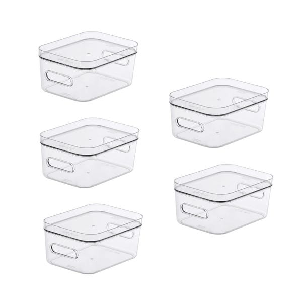Compact Storage Tub Small with lids 1.5L Set of 5, Clear image 1 of 7