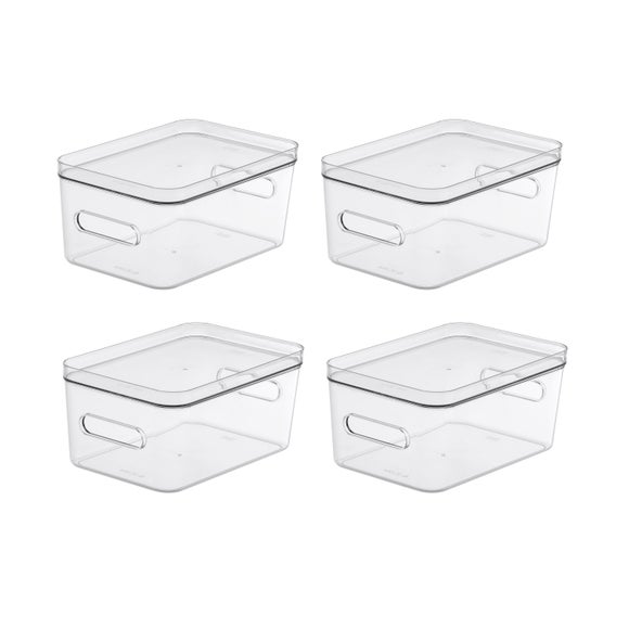 Compact Storage Tub Medium with lids 5.3L Set of 4, Clear