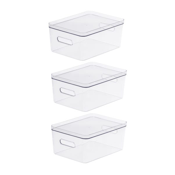 Compact Storage Tub Large with lids 15.4L Set of 3, Clear