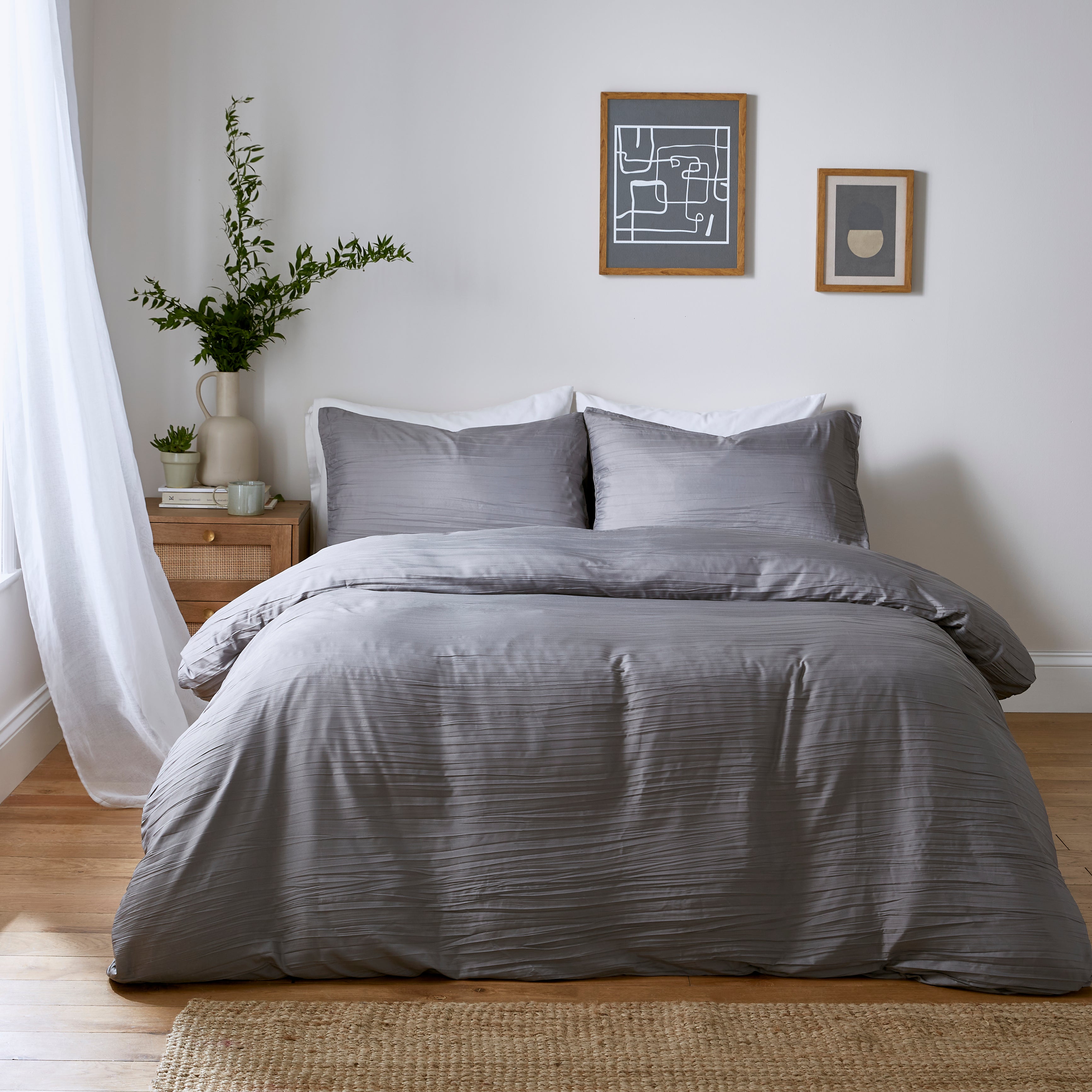 Imogen Textured Grey Duvet Cover Pillowcase Set Grey