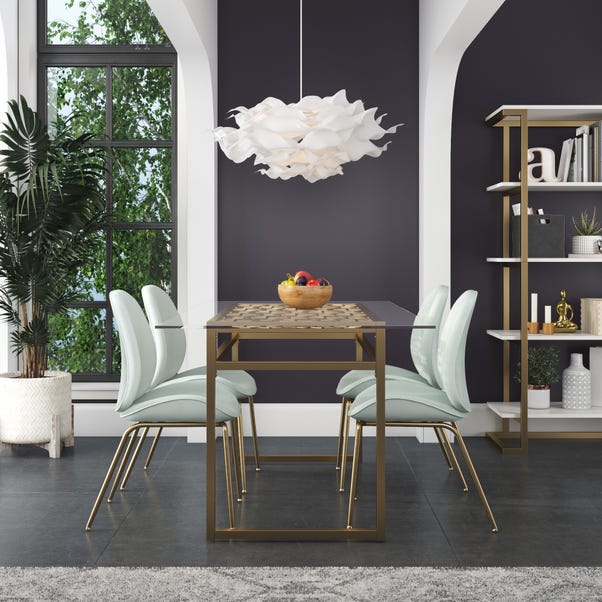 Cosmo Living Juliette 6 Seater Rectangle Dining Table, Glass Top & Brass Legs  image 1 of 7
