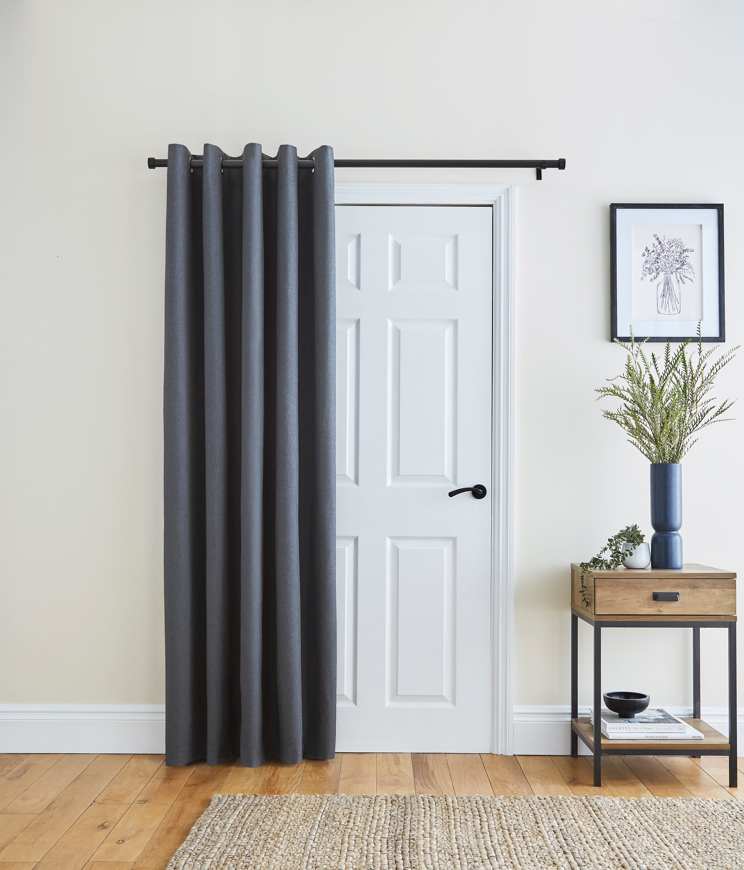 Berlin Charcoal Thermal Blackout Eyelet Door Curtain Charcoal