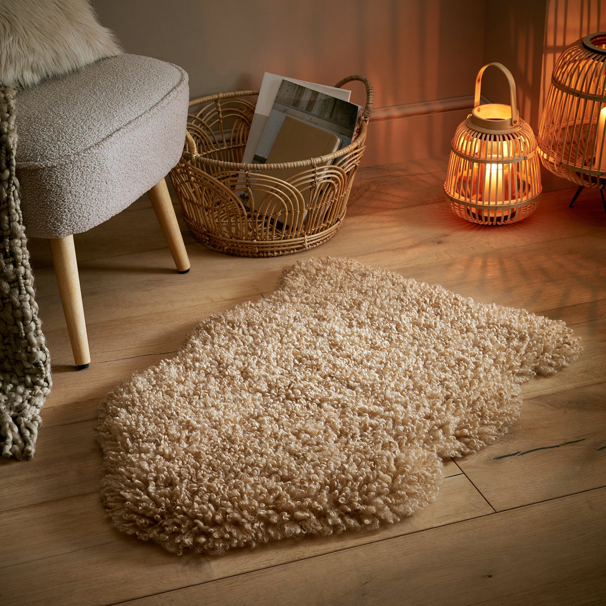 Curly Faux Fur Rug Natural