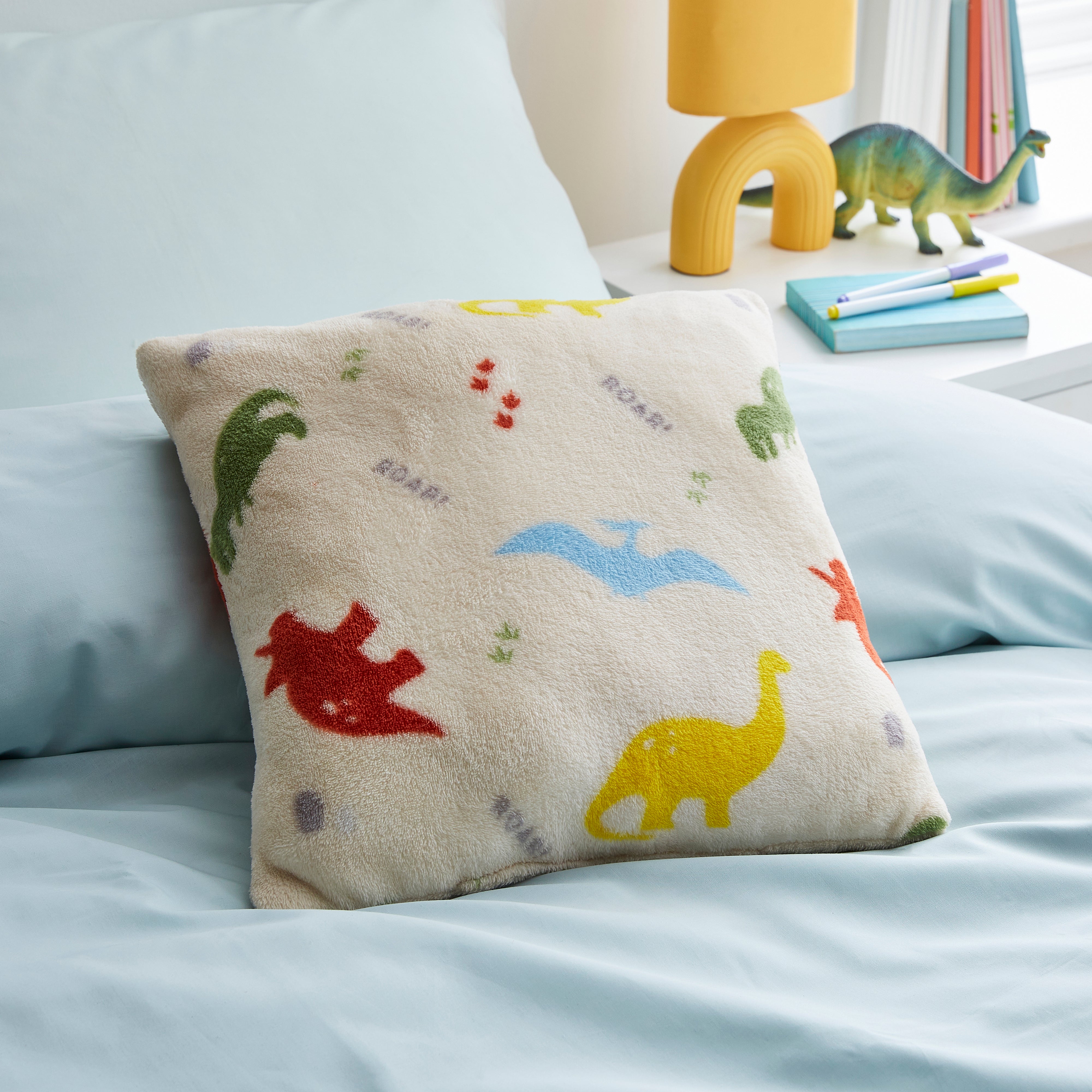 Dinosaur Fleece Cushion Multicoloured