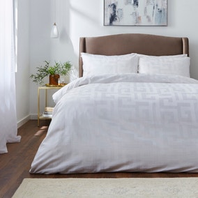 Hotel Cotton Geometric White Duvet Cover & Pillowcase Set