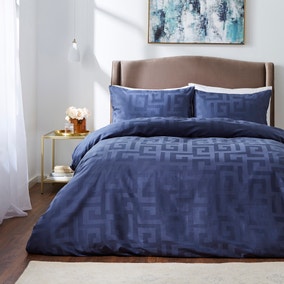 Hotel Cotton Geometric Blue Duvet Cover & Pillowcase Set