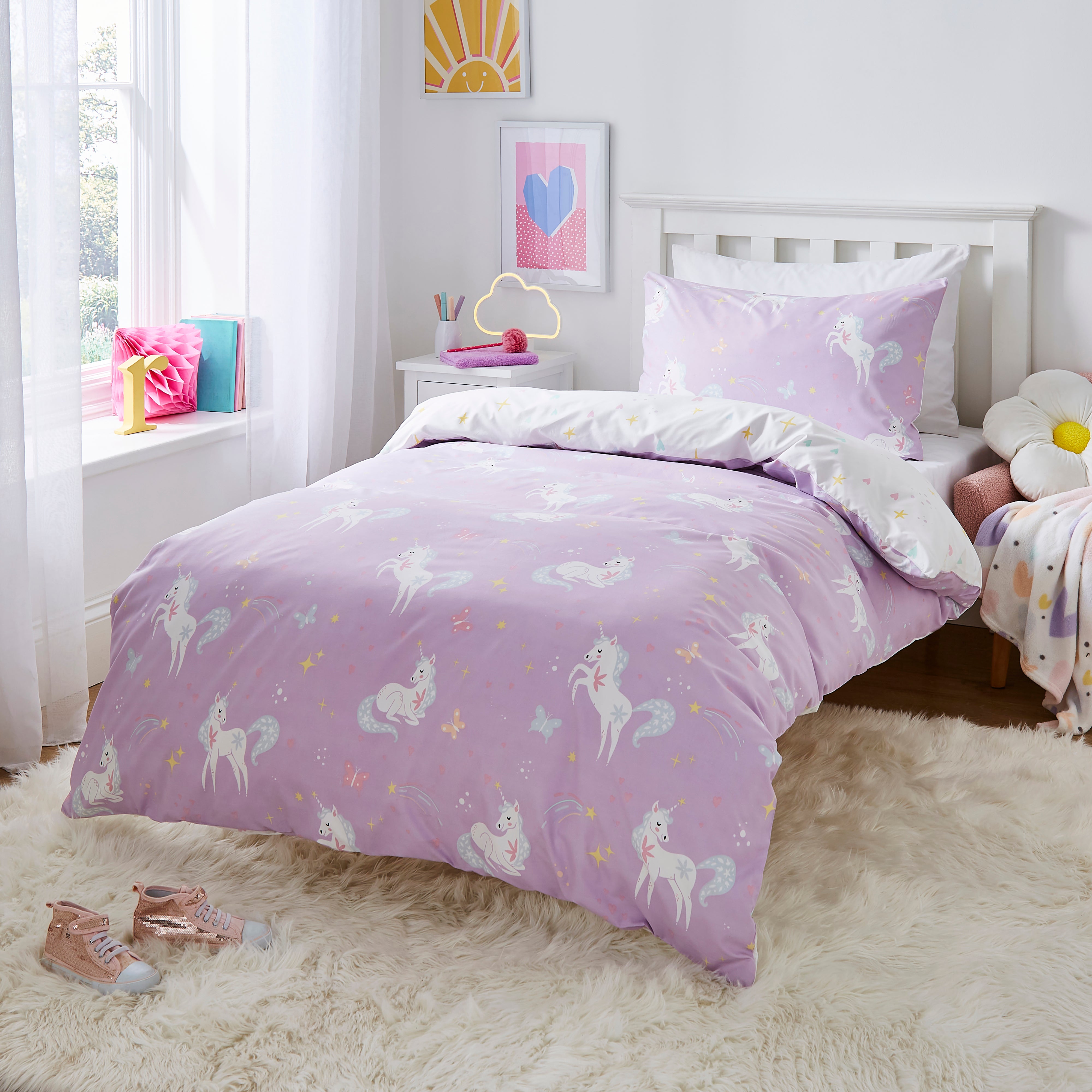 Unicorn Duvet Cover And Pillowcase Set Purple