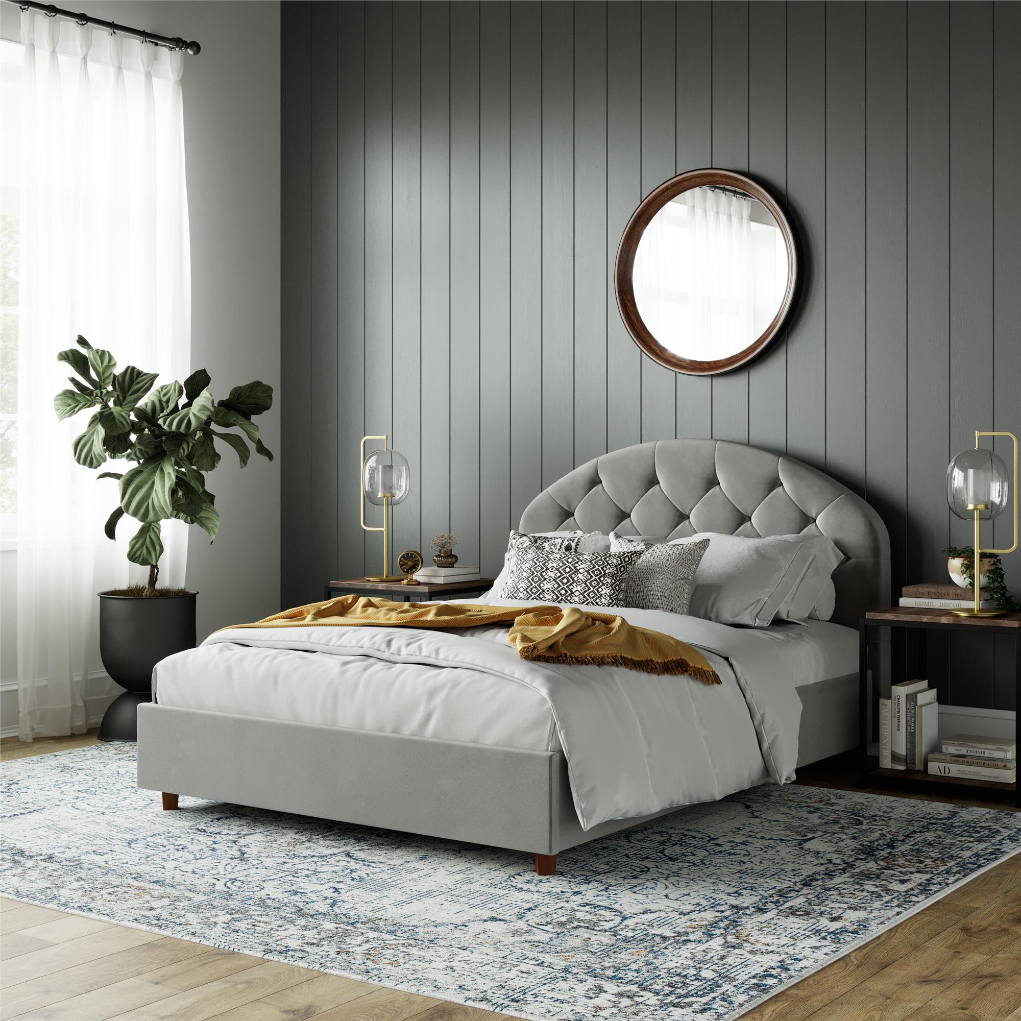 Photos - Bed Aspen Velvet Upholstered  Frame Grey 