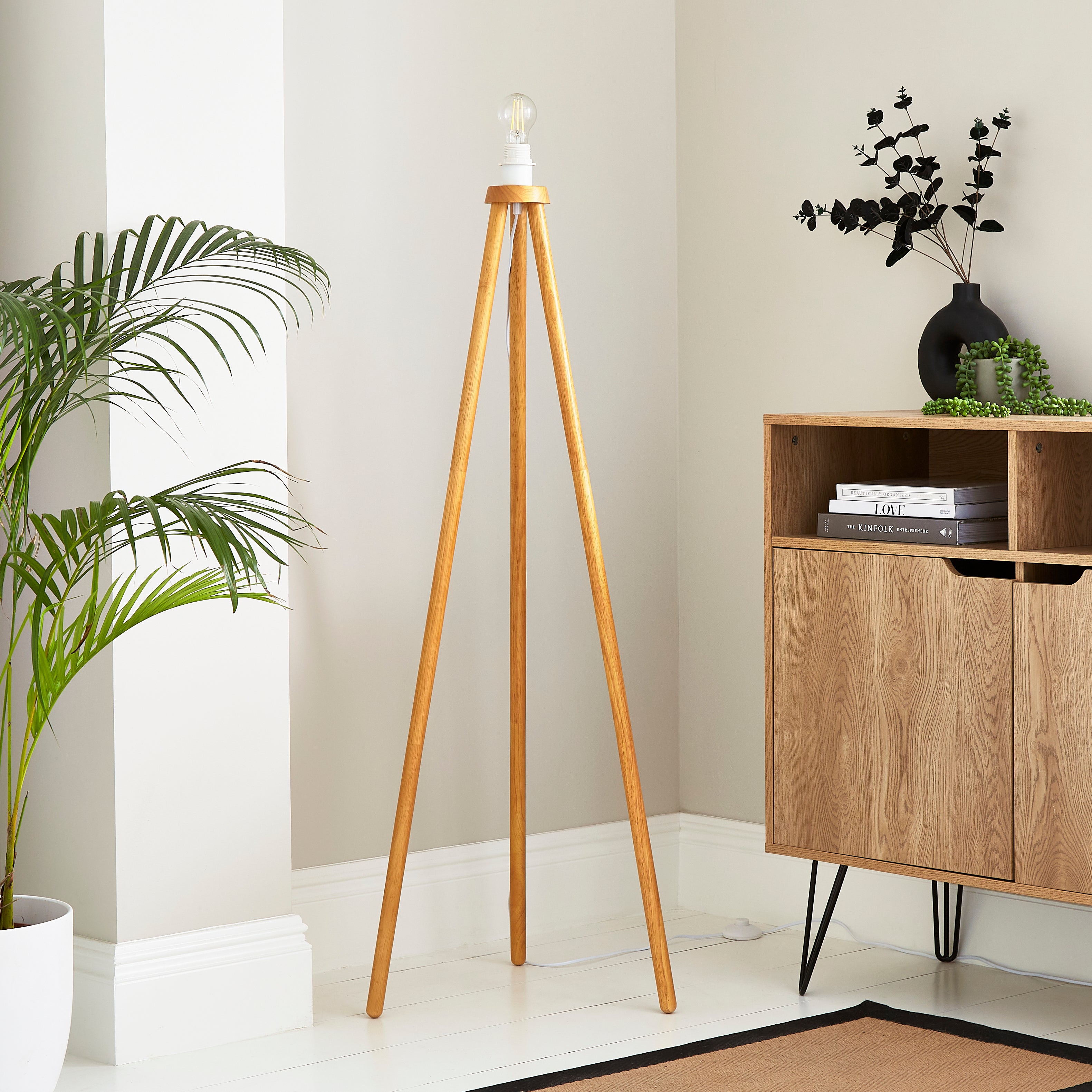 Ambra Wooden Tripod Floor Lamp Base Off White