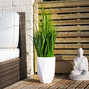 Artificial Grass In White Geometric Plant Pot