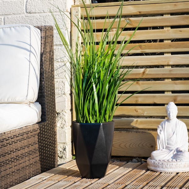 Artificial Grass in White Geometric Plant Pot image 1 of 3