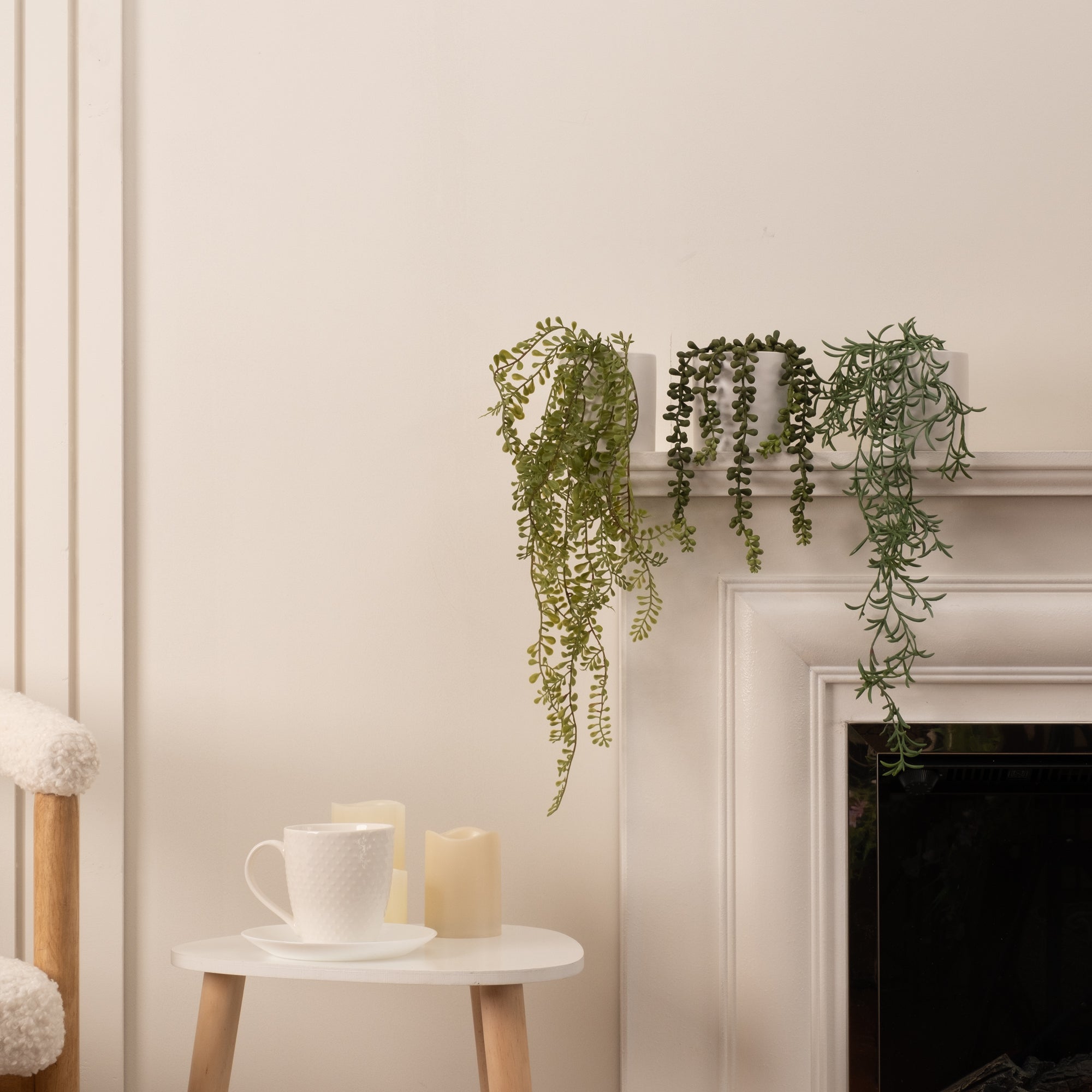 Artificial Set of 3 Trailing Plants in White Ceramic Plant Pots
