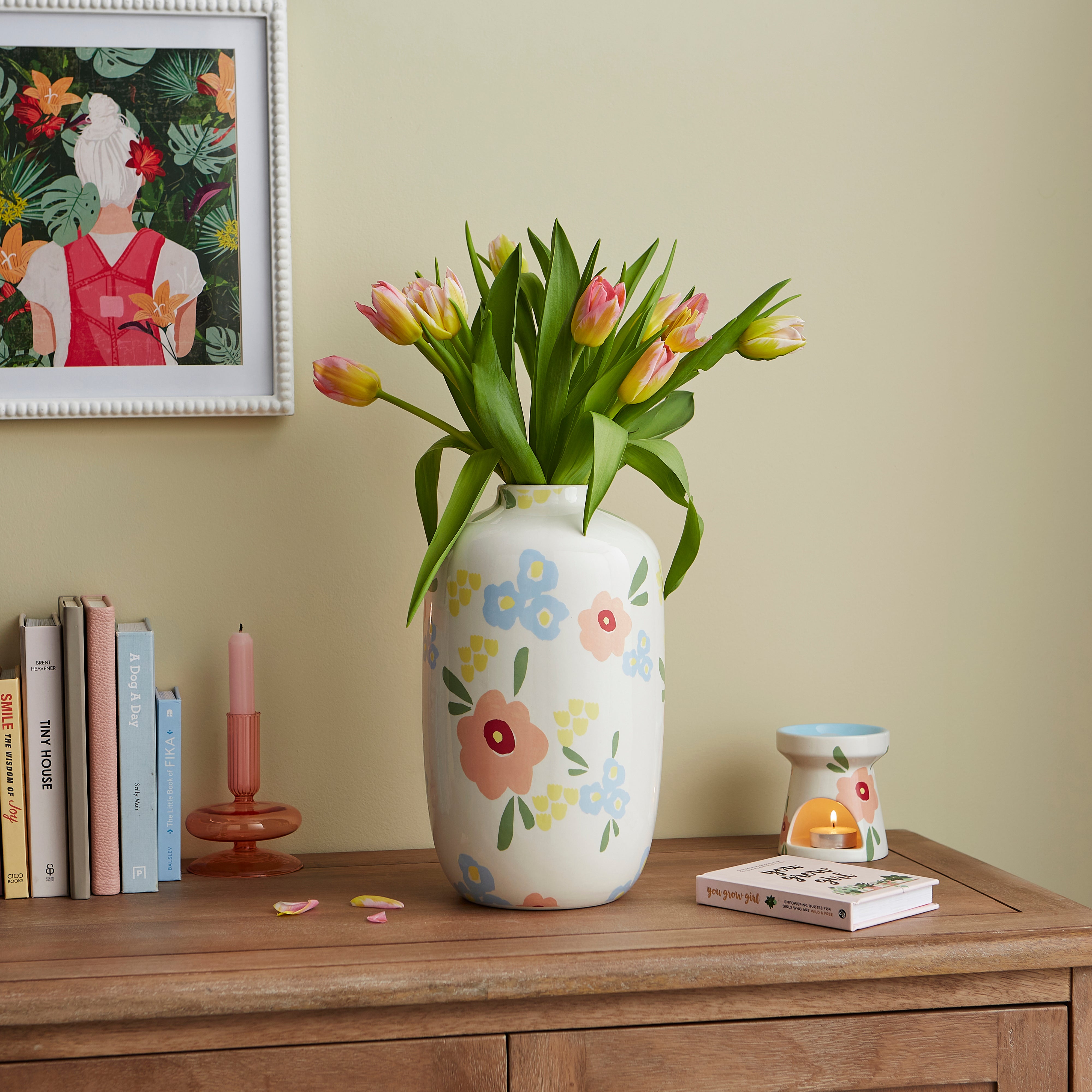 Ceramic Floral Vase Multicoloured