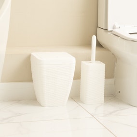 Addis Rattan White Toilet Brush & Bin Set