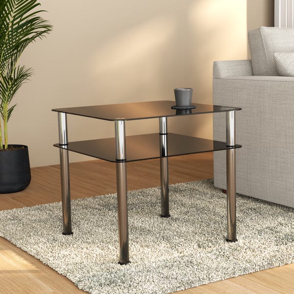 AVF Side Coffee Table, Black Glass with Chrome Legs image 1 of 4