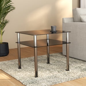 Avf Side Coffee Table- Black Glass With Chrome Legs