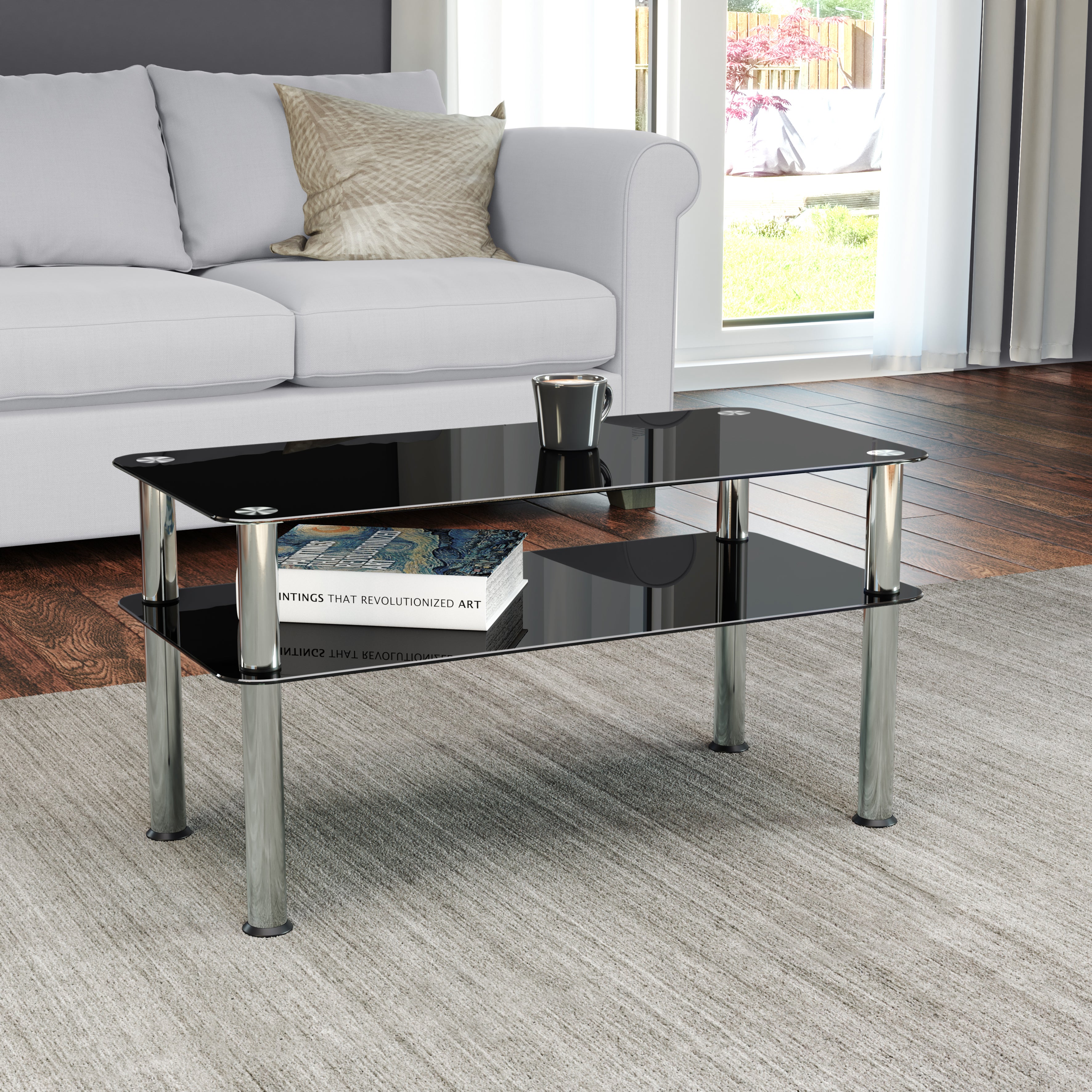 AVF Small Coffee Table, Black Glass with Chrome Legs