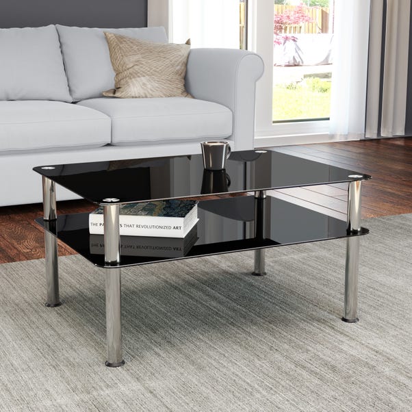 AVF Large Coffee Table, Black Glass with Chrome Legs image 1 of 5