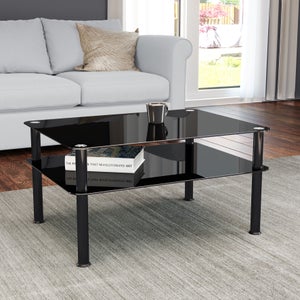 Avf Large Coffee Table- Black Glass With Black Legs