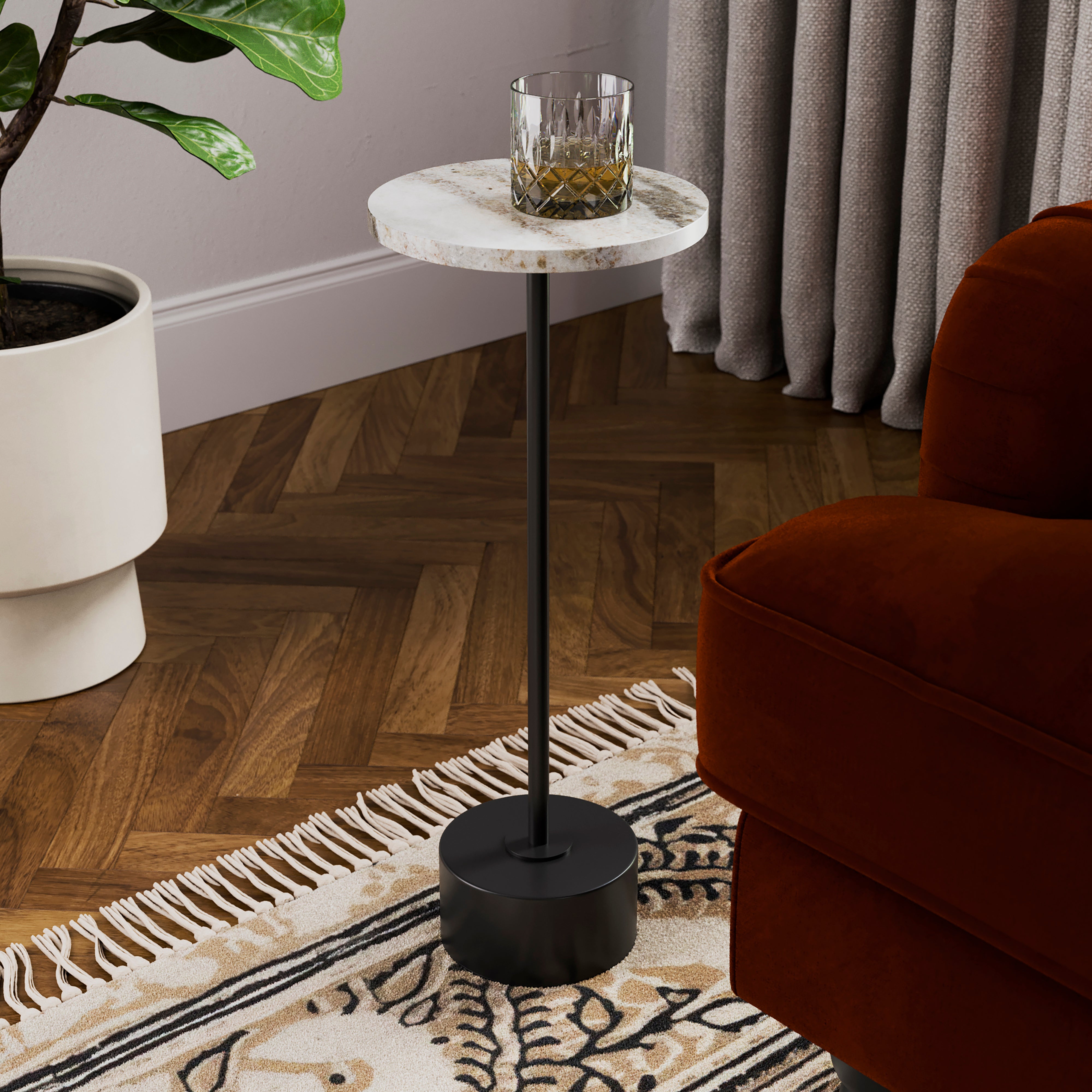 Cassie Compact Real Marble Side Table Marble Brown