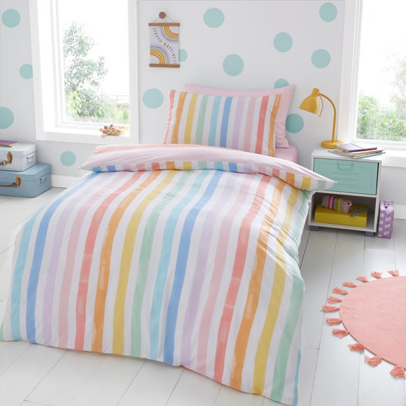 Rainbow Watercolour Stripe Duvet Cover Pillowcase Set