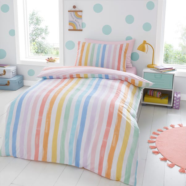 Rainbow Watercolour Stripe Duvet Cover & Pillowcase Set image 1 of 6