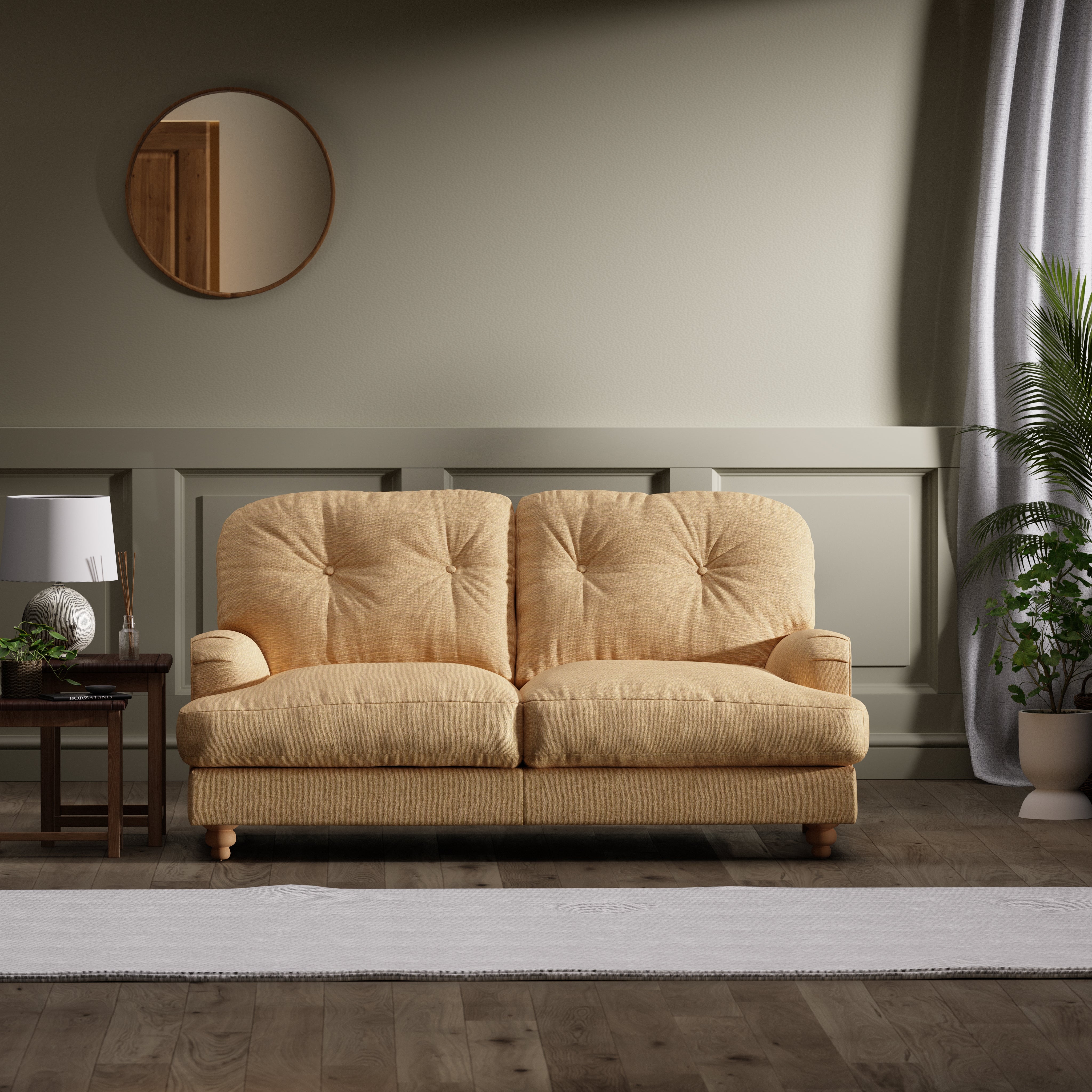 Martha Faux Linen 2 Seater Sofa Ochre