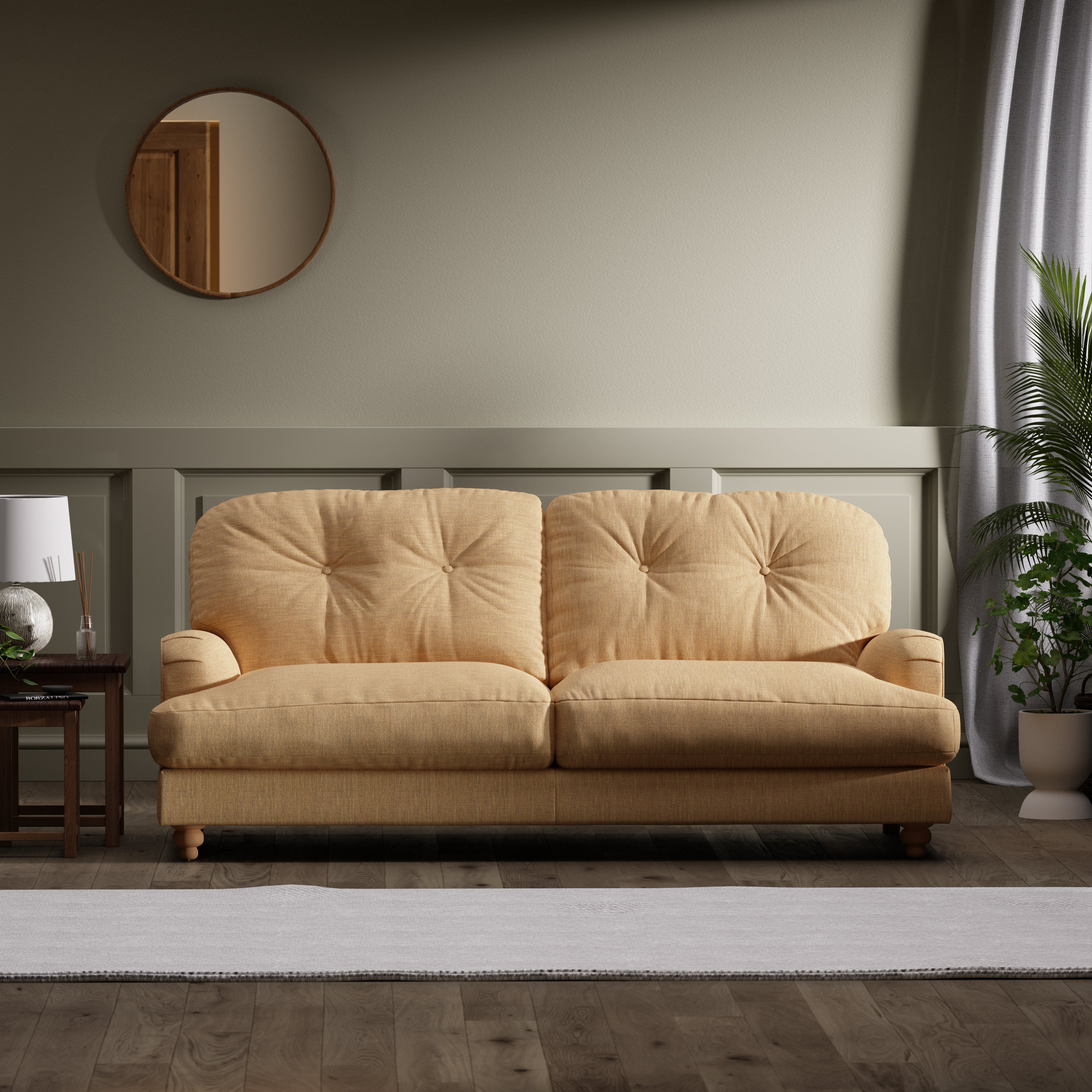 Martha Faux Linen 3 Seater Sofa Natural Ochre