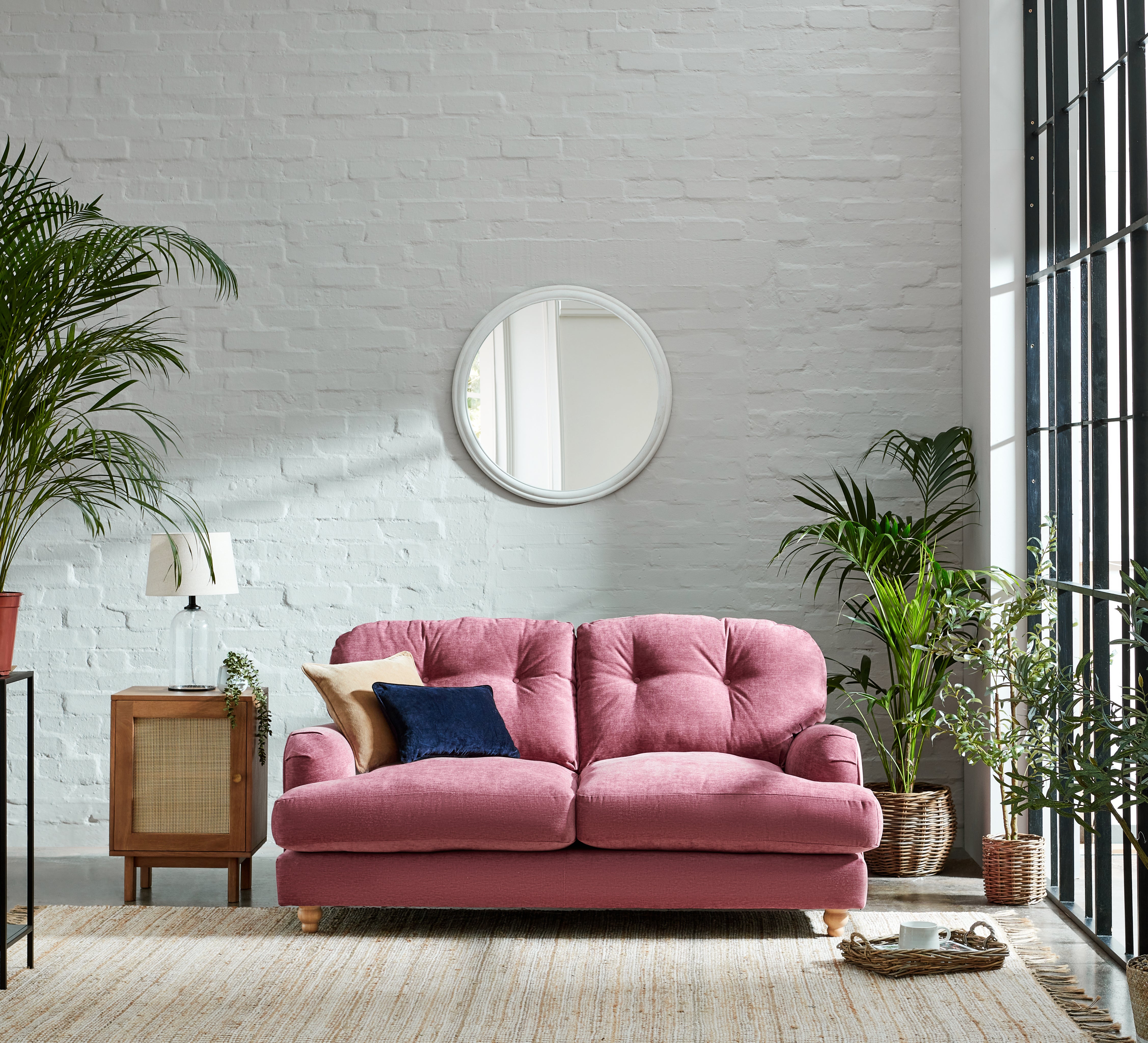 Martha Vintage Chenille 2 Seater Sofa Pink