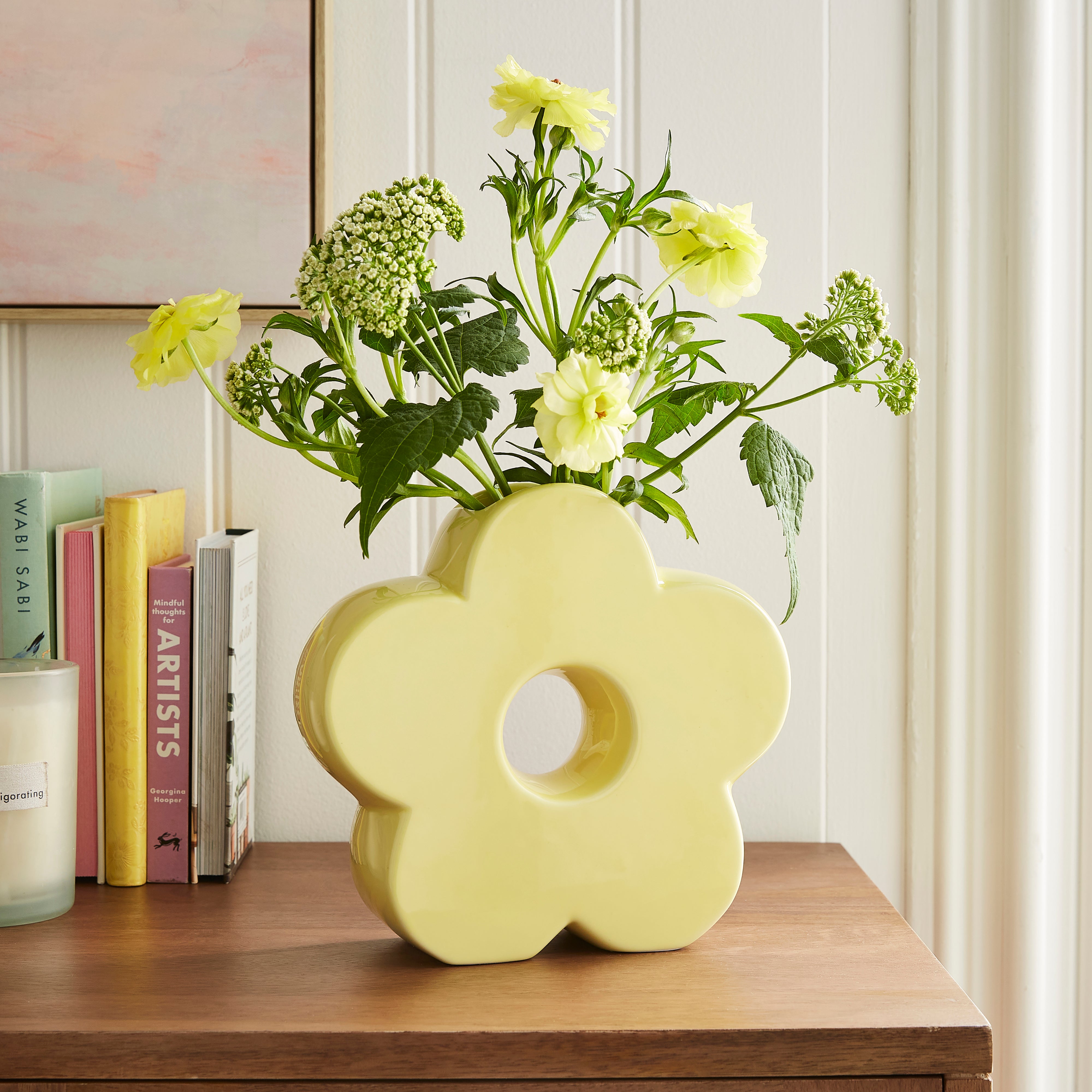 Flower Ceramic Donut Vase Yellow