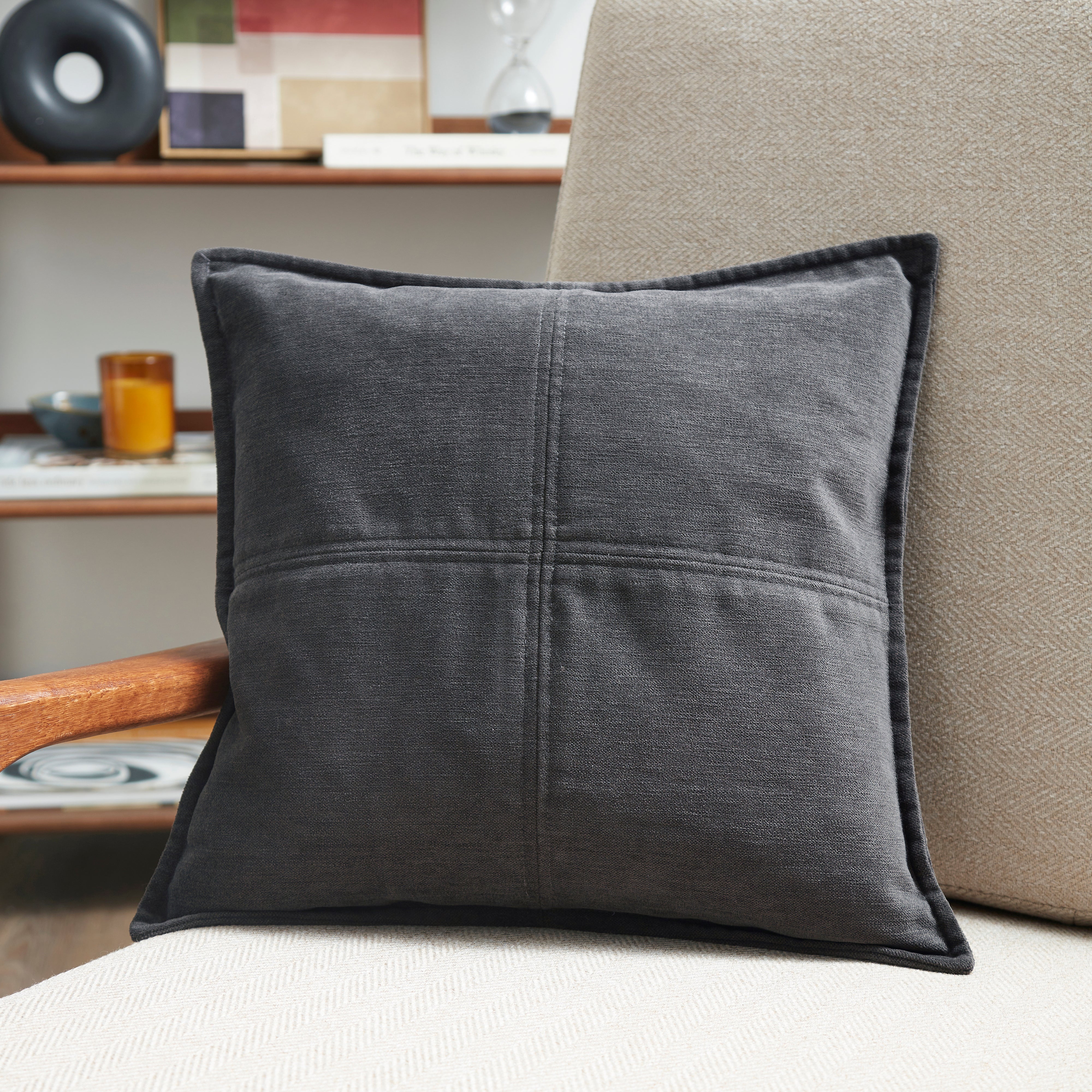 Chenille Patchwork Cushion Grey