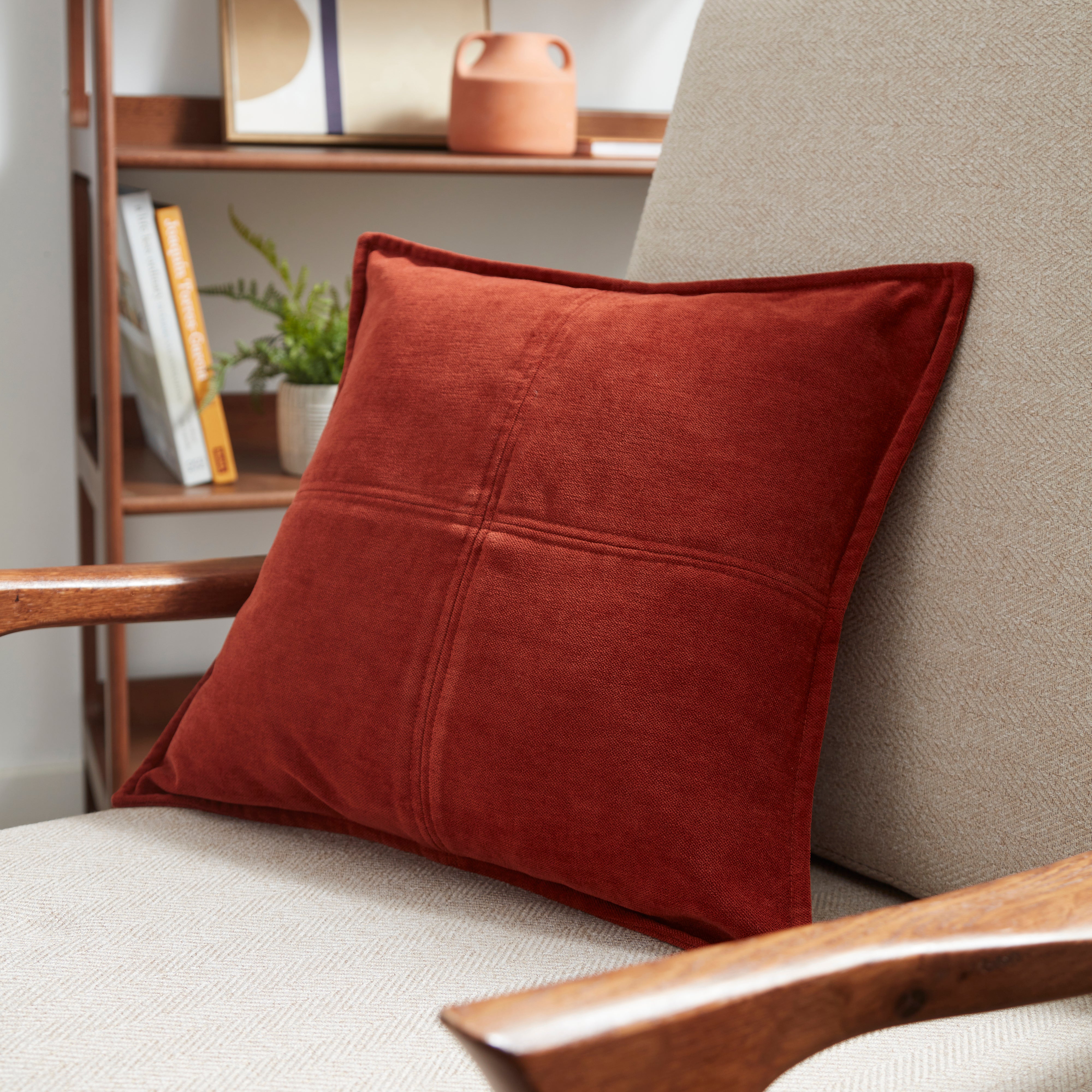 Chenille Patchwork Cushion Rust