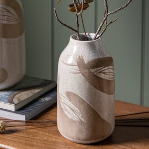 Cedar & Sage Colly Reactive Striped White Stoneware Vase