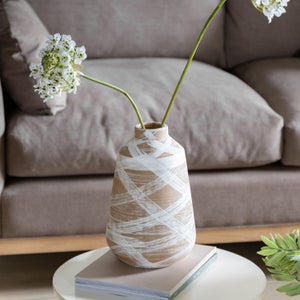 Cedar & Sage Hurne Reactive Striped Brown Stoneware Vase