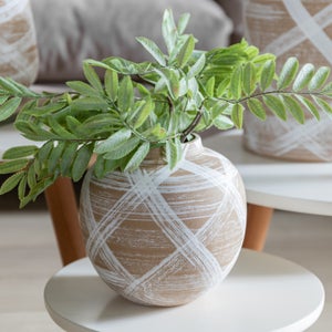 Cedar & Sage Hurne Reactive Striped Brown Stoneware Vase