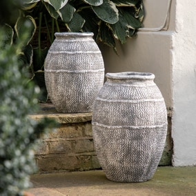 Leverton Ribbed Cement Indoor Outdoor Vase