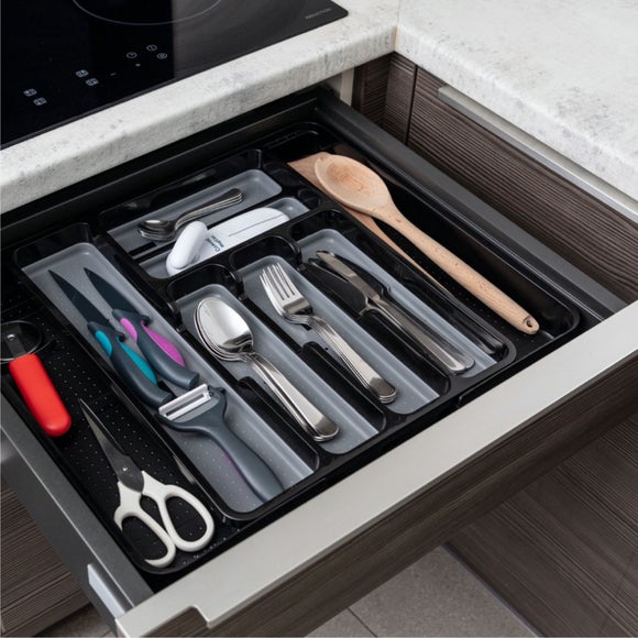 Addis Black Grey Extendable Drawer Organiser