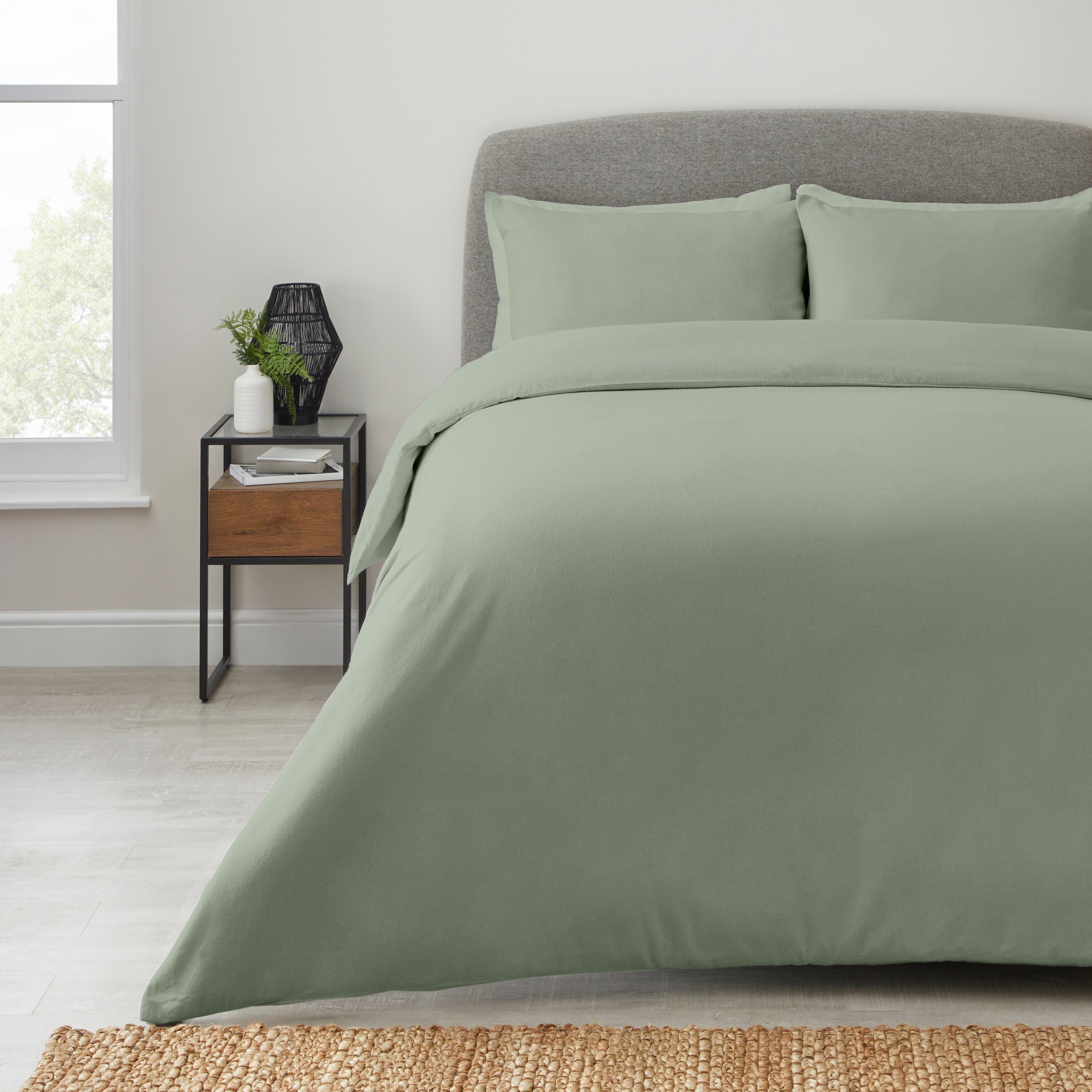 Soft Easycare Sage Polycotton Duvet Cover And Pillowcase Set Green