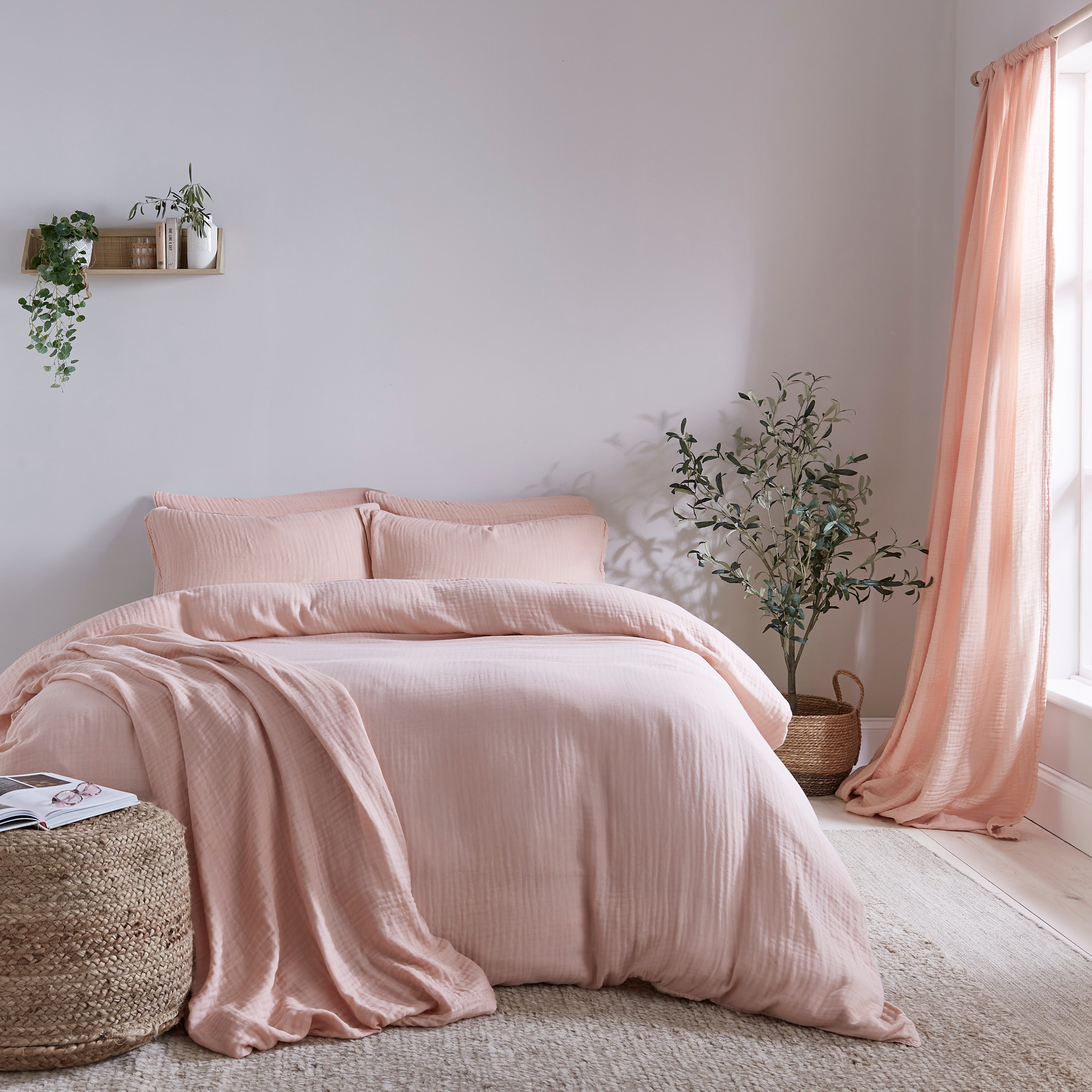 Cotton Muslin Duvet Cover And Pillowcase Set Blush