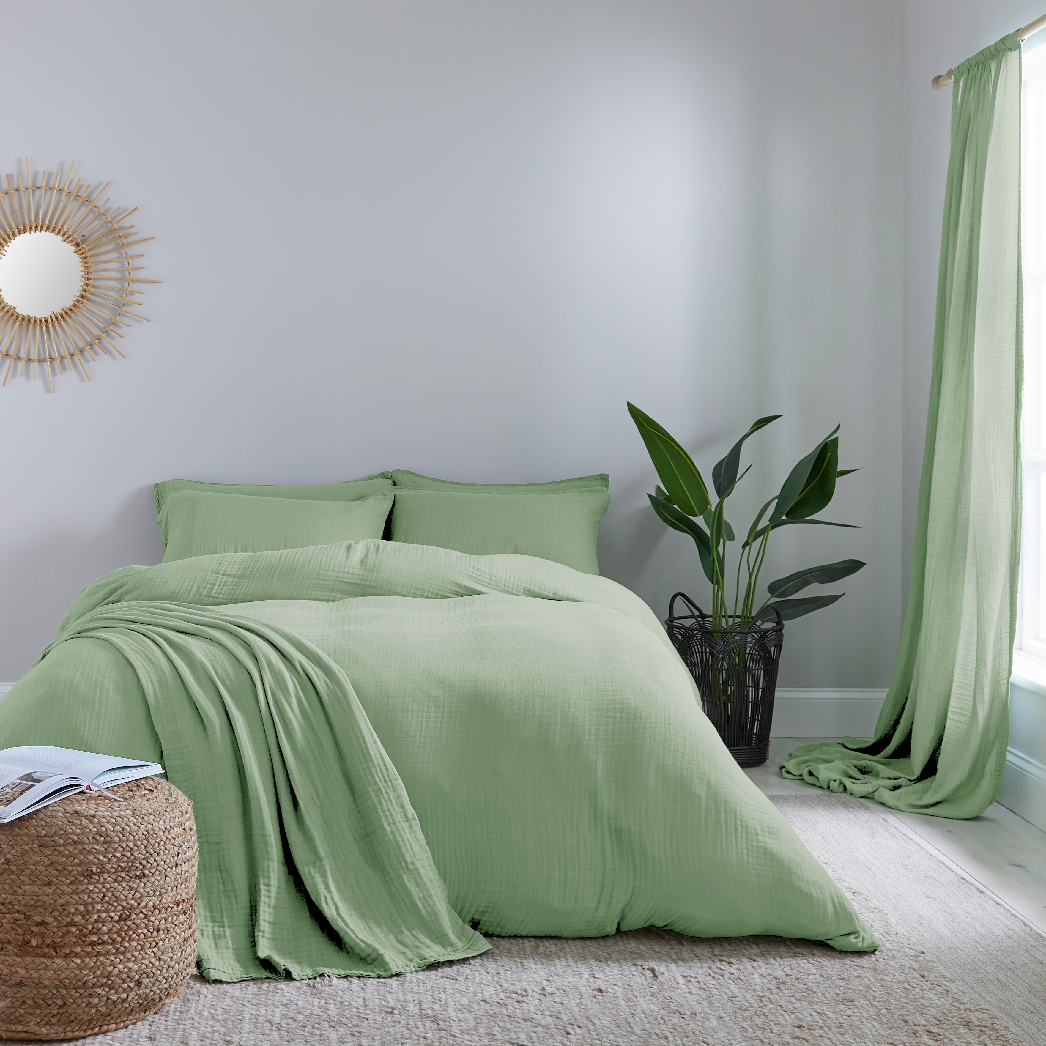 Cotton Muslin Duvet Cover Set Sage