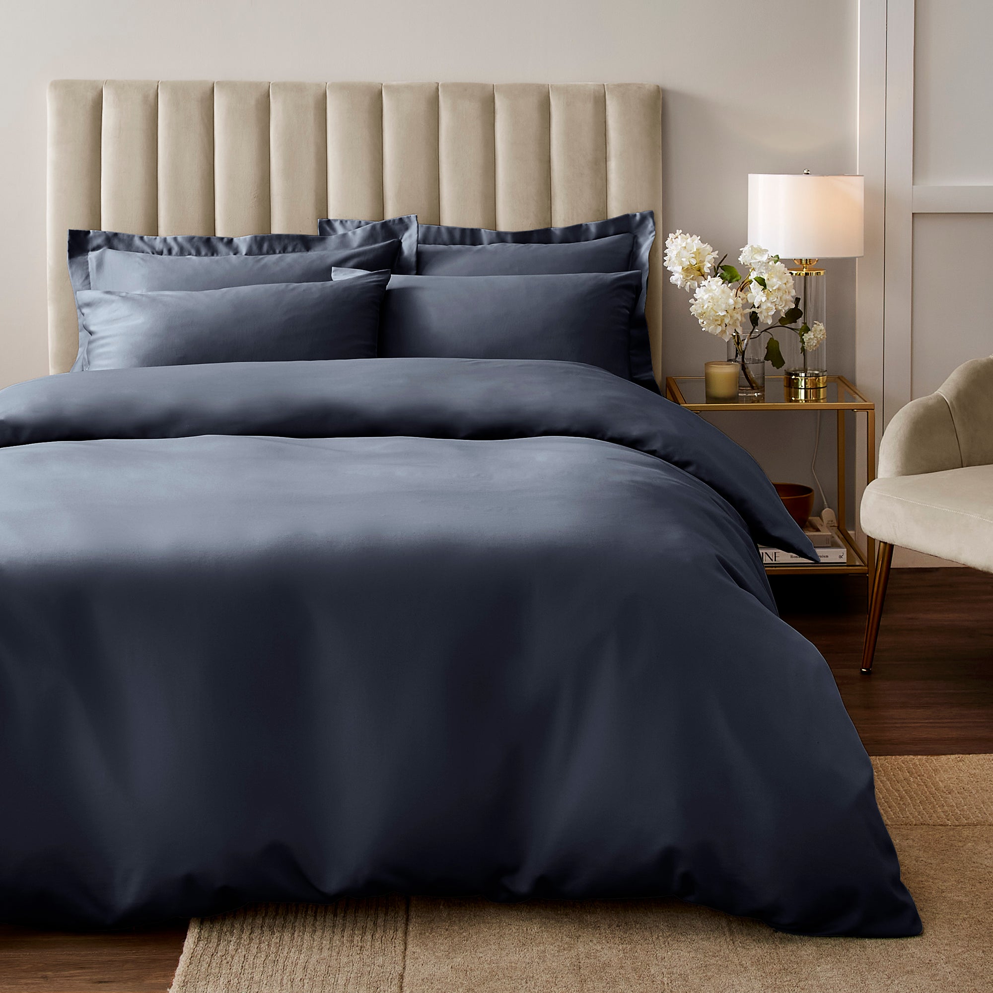 Soft Silky Duvet Cover And Pillowcase Set Luxe Navy