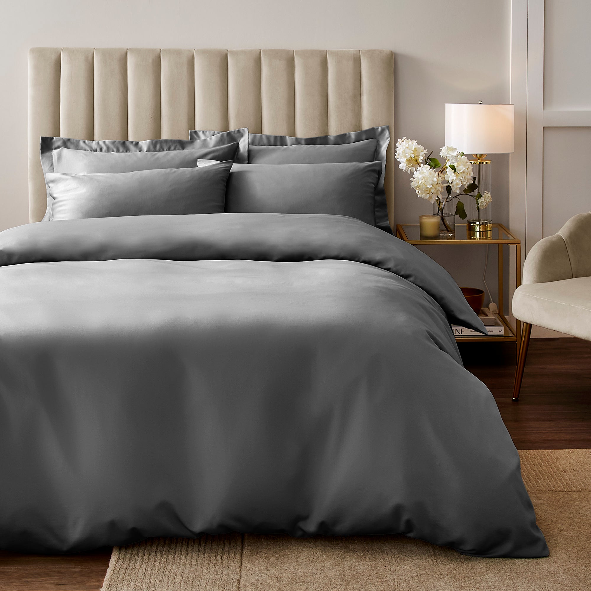 Soft Silky Duvet Cover And Pillowcase Set Dove Grey