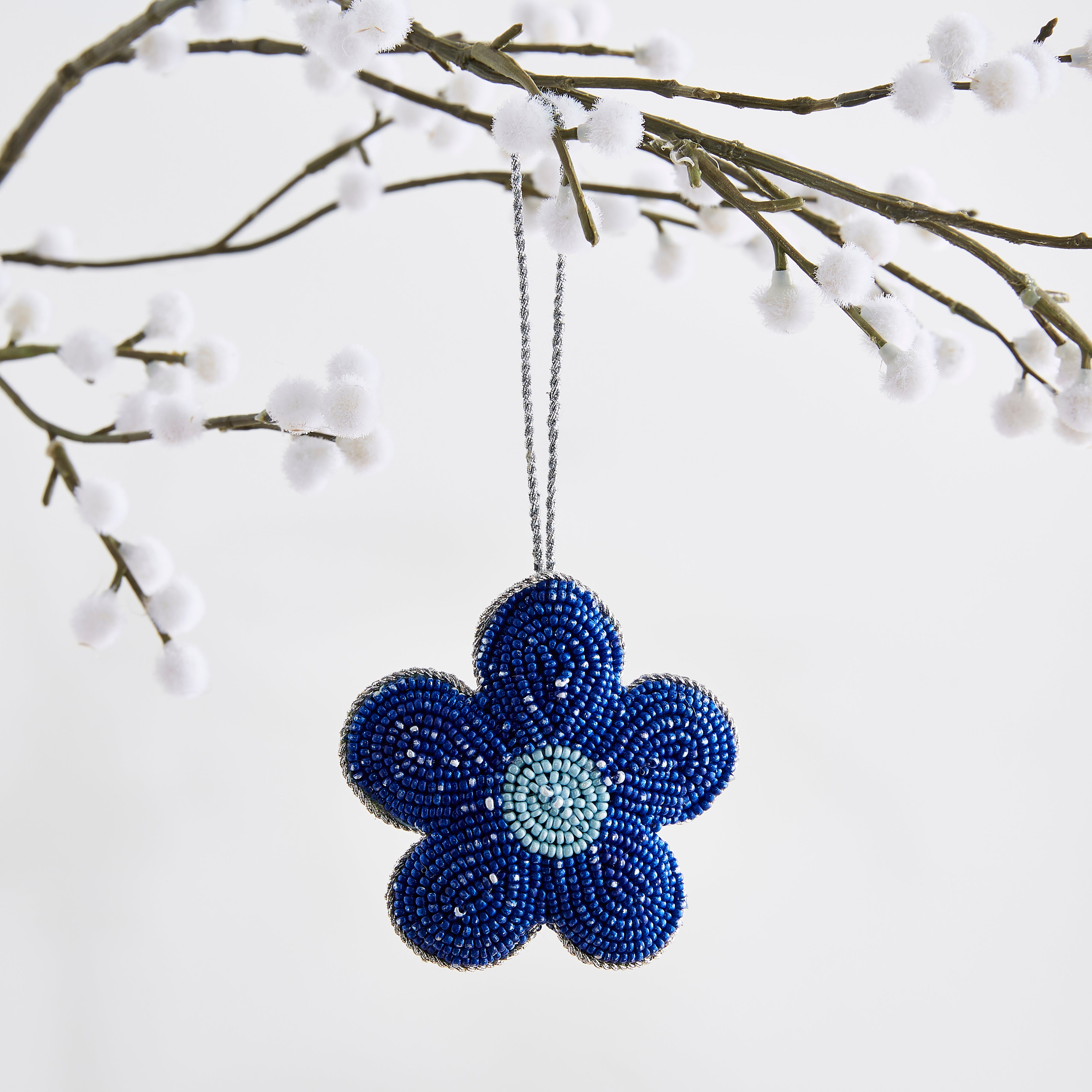 Flower Beaded Ornament Blue