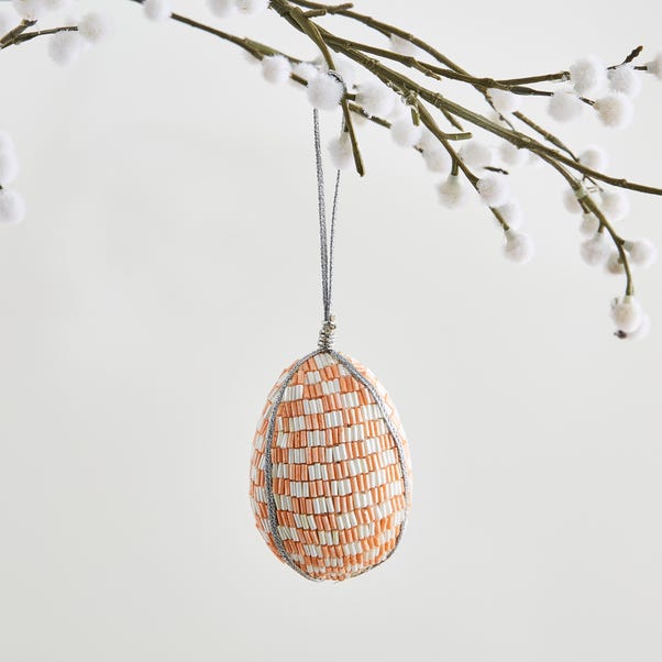 Beaded Peach Checkerboard Beaded Egg Hanging Decoration image 1 of 3